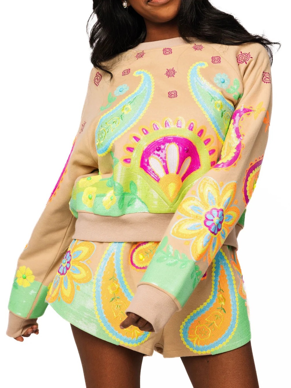 Paisley Print Sweatshirt and Short Set